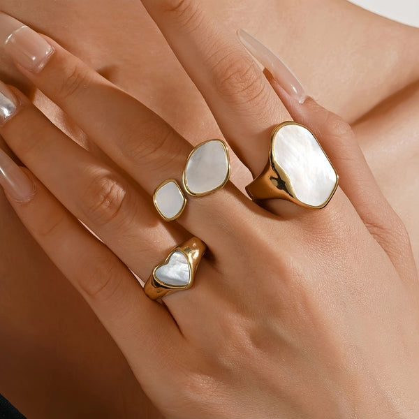 Minimalist Geometric 304 Stainless Steel Shell 18K Gold Plated Inlay Rings