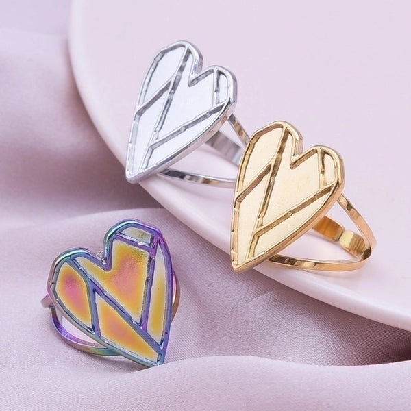 Minimalist Heart Shape 304 Stainless Steel 18K Gold Plated Polishing Plating Open Rings