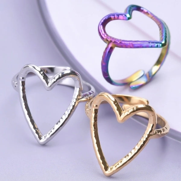 Minimalist Heart Shape 304 Stainless Steel Plating Metal Open Ring