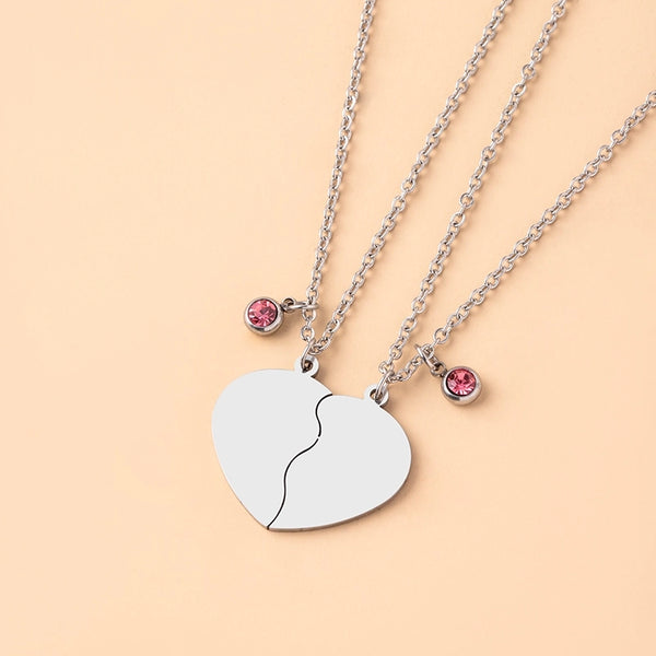 Minimalist Letter Heart Shape 304 Stainless Steel Rhinestones Inlay Pendant Necklace