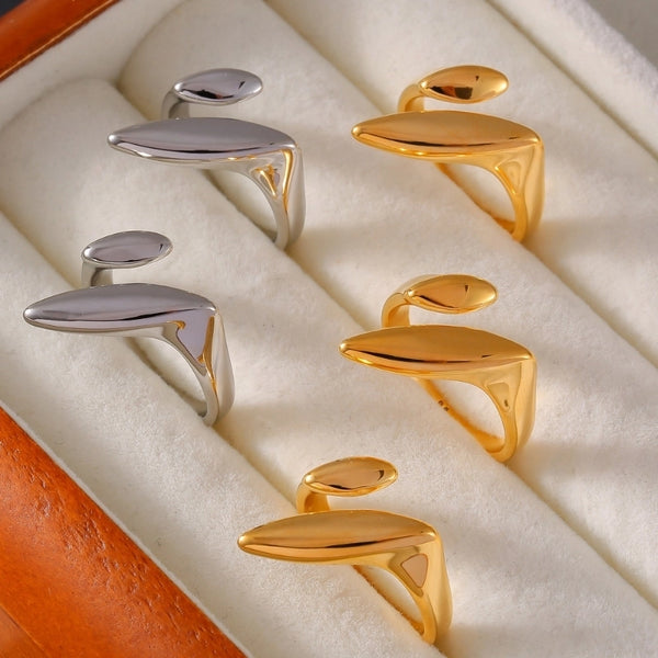 Minimalist Lines 304 Stainless Steel 18K Gold Plated Asymmetrical Open Rings