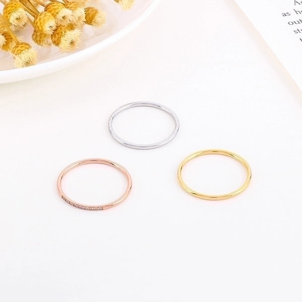 Minimalist Solid Color Titanium Steel Rhinestones 18K Gold Plated Inlay Rings