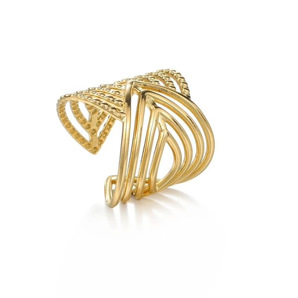 Minimalist Stripe 304 Stainless Steel 18K Gold Plated Hollow Out Rings