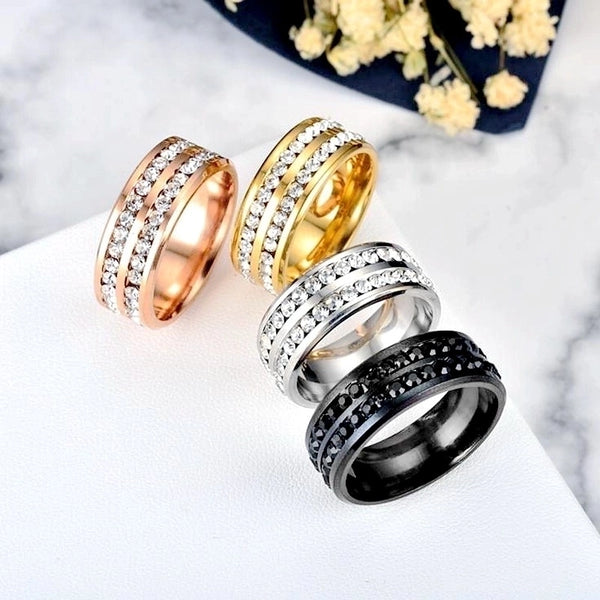 Wholesale Jewelry Titanium Steel Double Row Diamond Ring