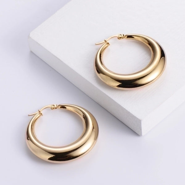 Wholesale Jewelry Titanium Steel Polished Round Hollow Earrings