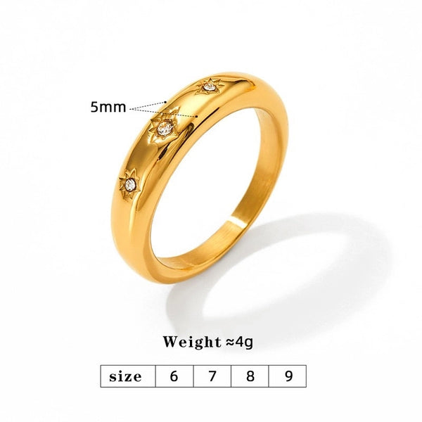 Vacation Modern Style Eight Awn Star 304 Stainless Steel Rhinestones 16K Gold Plated White Gold Plated Gold Plated Plating Inlay Rings