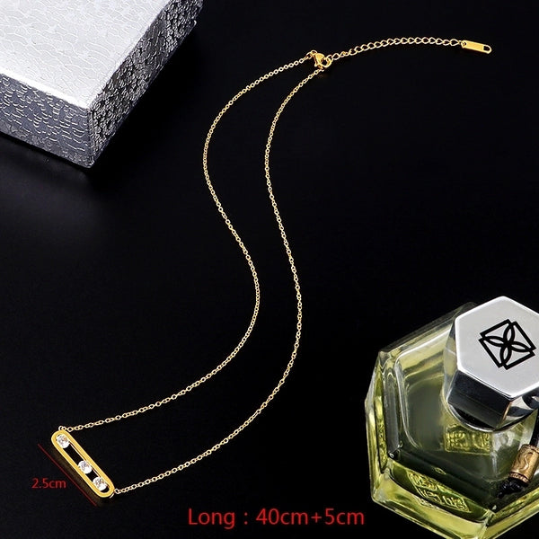 Wedding Bridal Shiny Paper Clip Titanium Steel Zircon 18K Gold Plated Hollow Out Bracelets Necklace