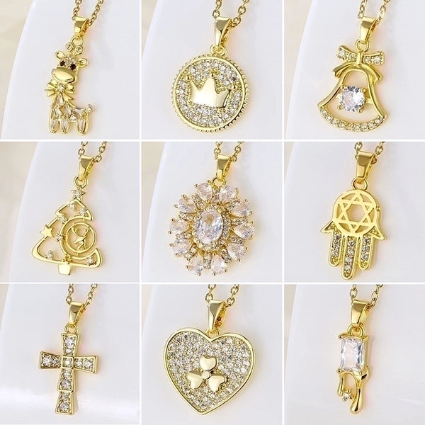 Wholesale Korean Style Christmas Tree Heart Shape Flower Stainless Steel Titanium Steel 18k Gold Plated Gold Plated Zircon Pendant Necklace