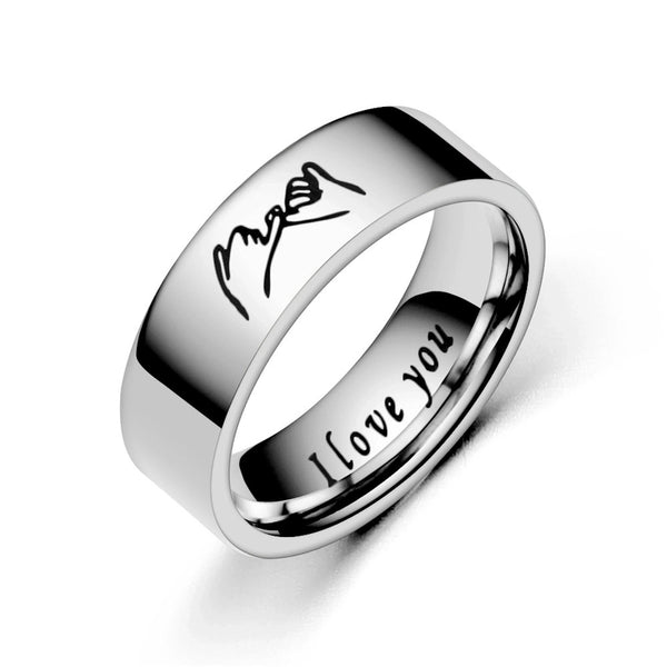 Wholesale New Lettering Hand In Hand Pattern Stainless Steel Couple Ring