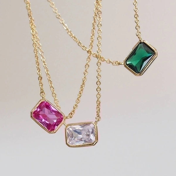 Wholesale Retro Square Stainless Steel Zircon Pendant Necklace