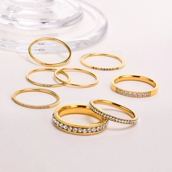 304 Stainless Steel Minimalist Inlay Circle Zircon Rings