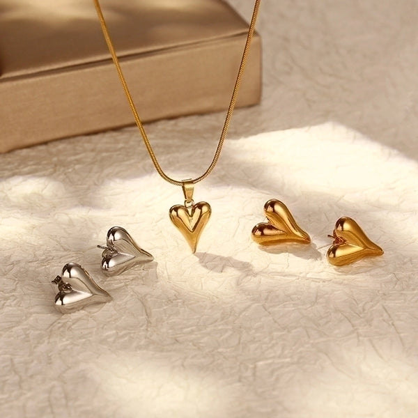 Wholesale Simple Style Commute Heart Shape Stainless Steel Plating Gold Plated Earrings Necklace