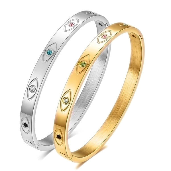 Wholesale Simple Style Devil's Eye Solid Color Stainless Steel Plating 18k Gold Plated Bangle