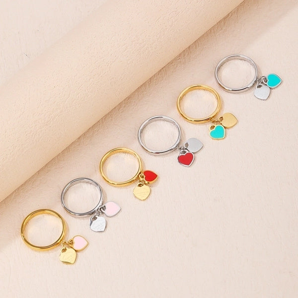 Wholesale Simple Style Heart Shape Titanium Steel Charm Ring