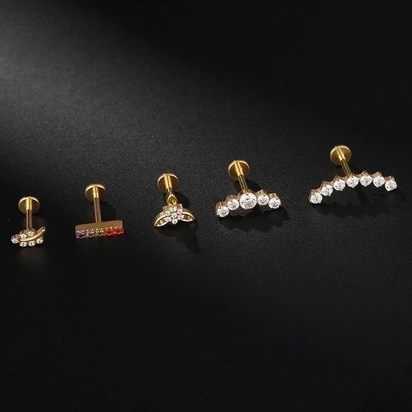 Wholesale Simple Style Leaf Titanium Steel Zircon Lip Stud