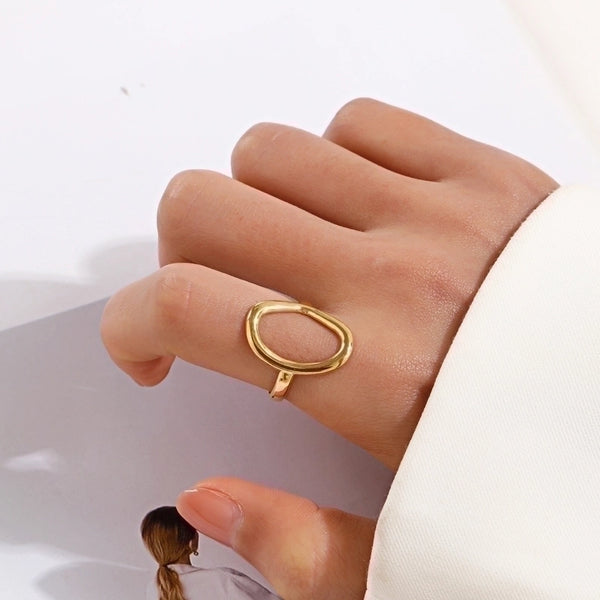 Wholesale Simple Style Oval Stainless Steel Plating 18k Gold Plated Open Rings