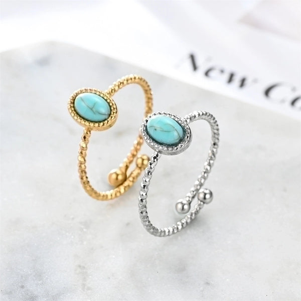 Wholesale Simple Style Oval Stainless Steel Plating Inlay Turquoise Open Rings