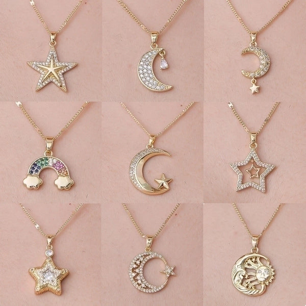 Minimalist Rainbow Star Moon Stainless Steel Titanium Steel Polishing Plating Pendant Necklace