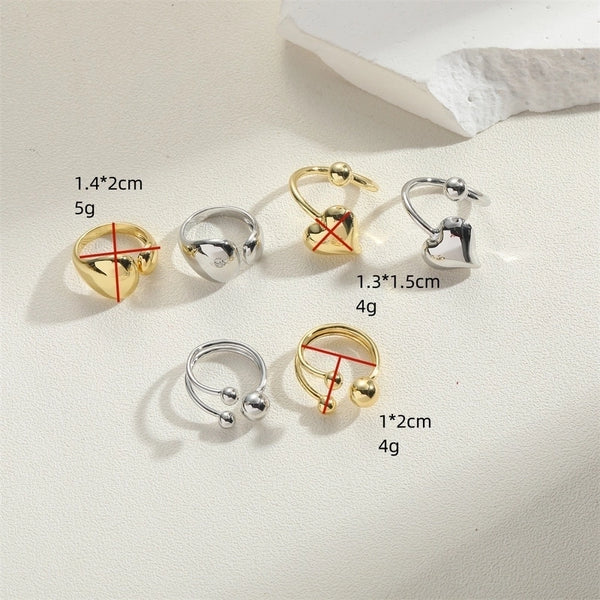 Minimalist Round Heart Shape Copper 14K Gold Plated Open Rings