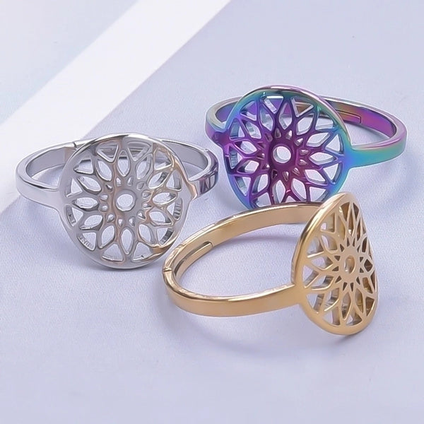 Wholesale Streetwear Flower Stainless Steel Open Ring