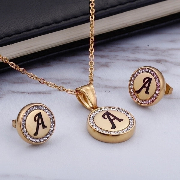 Wholesale Sweet Letter Stainless Steel Plating 18k Gold Plated Earrings Necklace