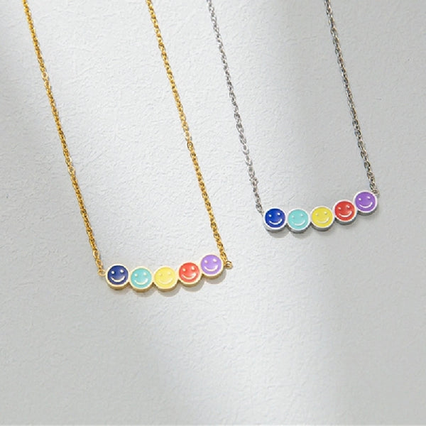 Wholesale Sweet Simple Style Rainbow Smiley Face Titanium Steel Pendant Necklace