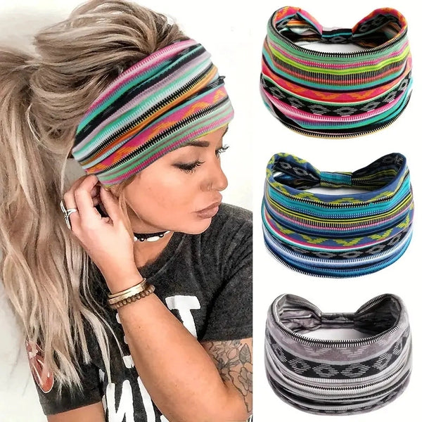 Women Bohemian Style New Stretch Headband Paisley  Wide Side Hair Accessories Face Headscarf