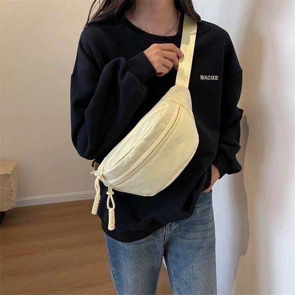 Women's All Seasons Canvas Solid Color Elegant Vacation Sewing Thread Dumpling Shape Zipper Fanny Pack