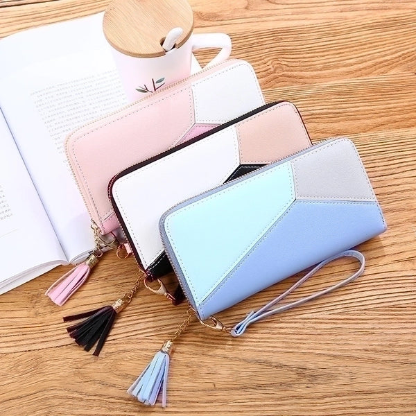 Women's All Seasons Pu Leather Color Block Fashion Square Zipper Long Wallet