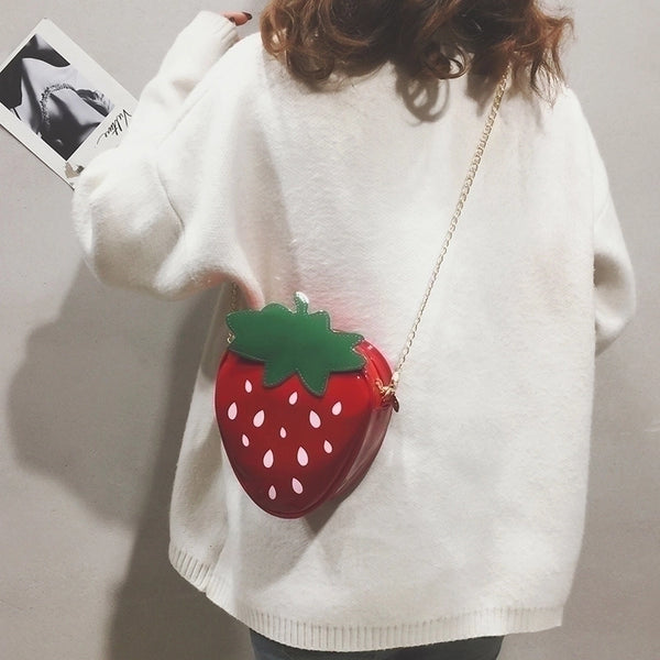 Women's All Seasons Pu Leather Fruit Cute Heart-shaped Zipper Shoulder Bag