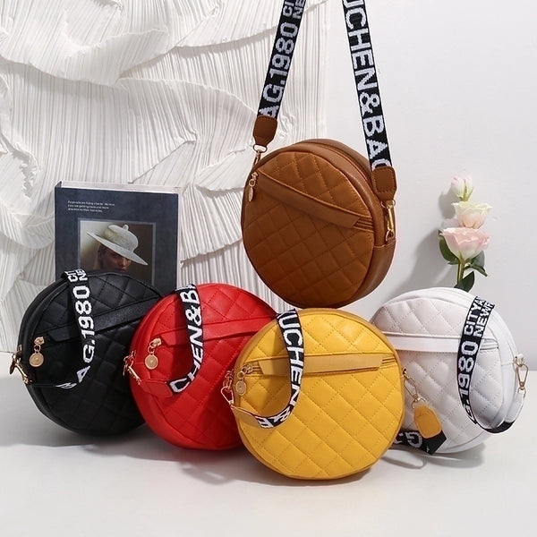 Women's All Seasons Pu Leather Lingge Cute Round Zipper Shoulder Bag