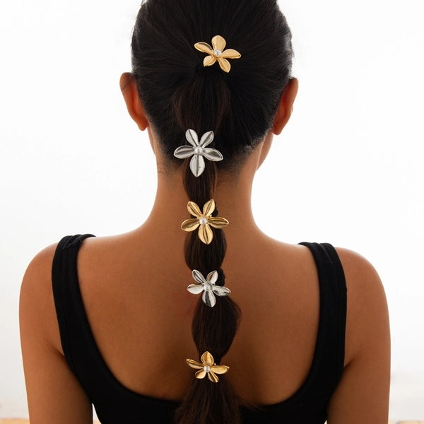 Women's Basic Flower Imitation Pearl Alloy Hair Tie