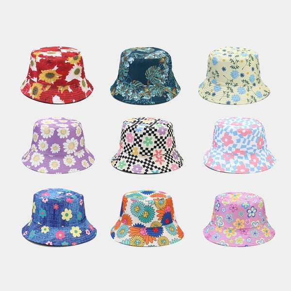 Women's Basic Flower Printing Flat Eaves Bucket Hat