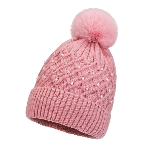 Women's Basic Lady Argyle Pom Poms Rhinestone Eaveless Wool Cap