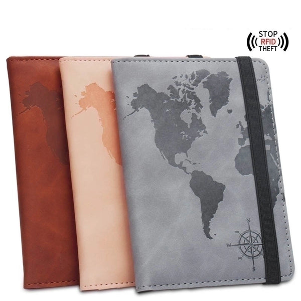 Women's Business Map Pu Leather Rfid Passport Holders