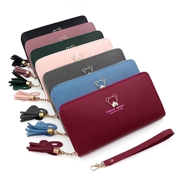 Women's Cartoon Pu Leather Tassel Zipper Wallets