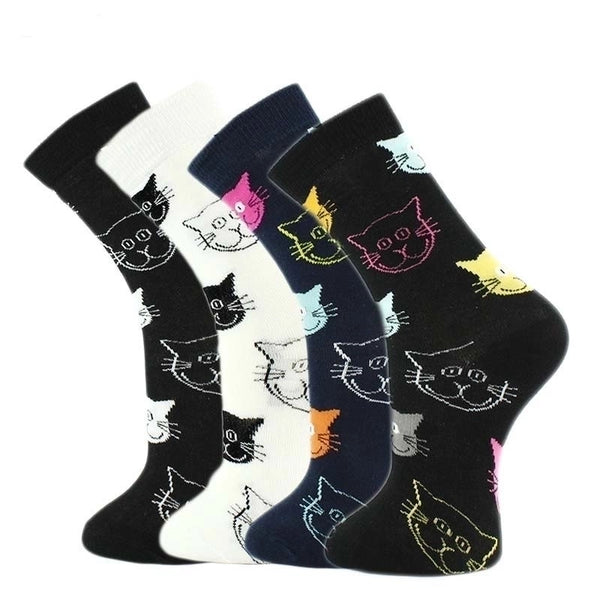 Women's Cartoon Style Cat Cotton Crew Socks A Pair