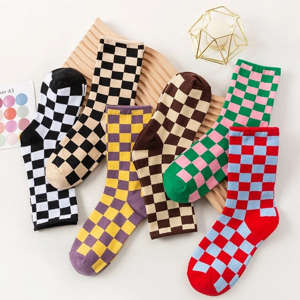 Women's Casual Color Block Plaid Polyester Ankle Socks A Pair