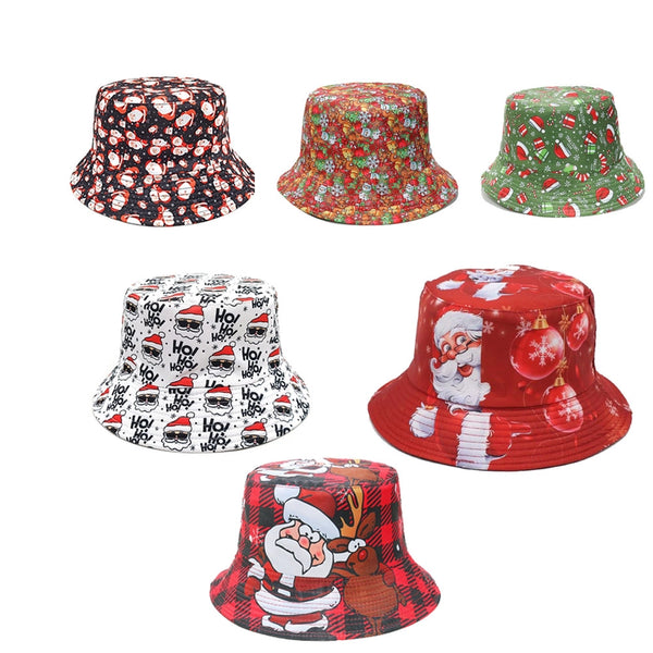 Women's Casual Santa Claus Snowman Printing Wide Eaves Bucket Hat