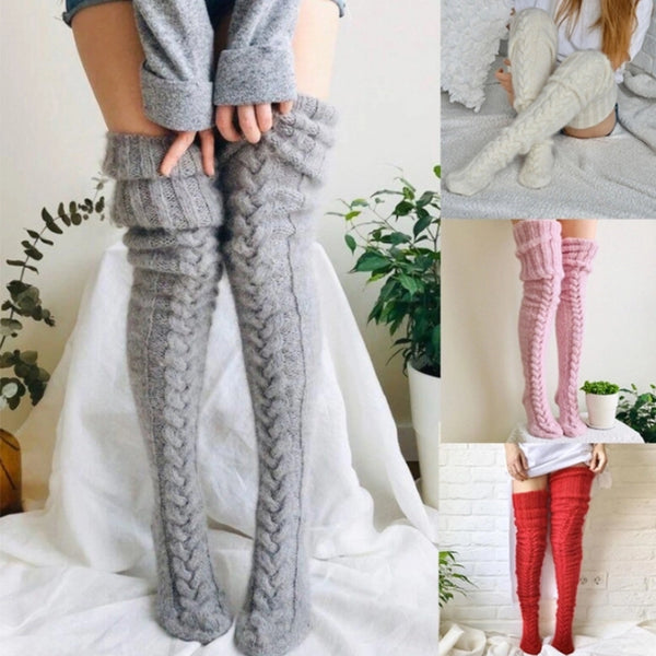 Women's Casual Solid Color Acrylic Jacquard Socks Over The Knee Socks