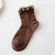 Women's Casual Solid Color Cotton Pearl Crew Socks A Pair