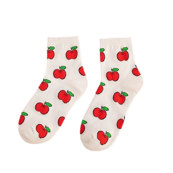 Women's Casual Solid Color Cotton Printing Crew Socks A Pair