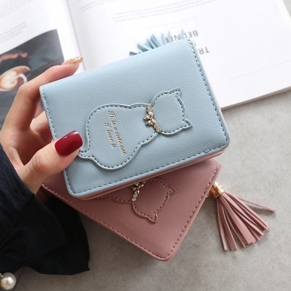 Women's Cat Pu Leather Buckle Coin Purses