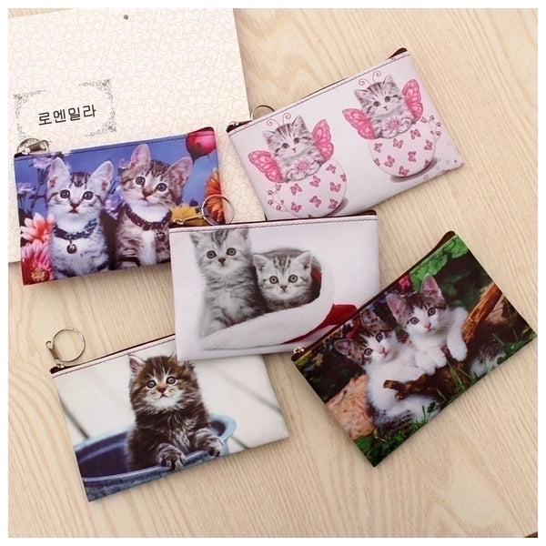 Women's Cat Pu Leather Zipper Coin Purses