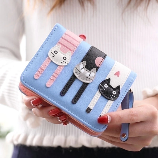 Women's Cat Pu Leather Zipper Coin Purses