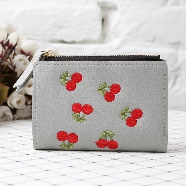 Women's Cherry Pu Leather Zipper Wallets