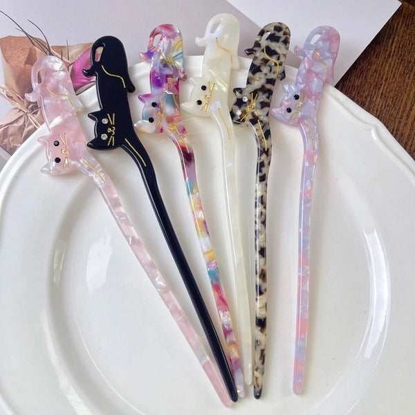 Women's Chinoiserie Cute Sweet Animal Cat Acetic Acid Sheets Hairpin