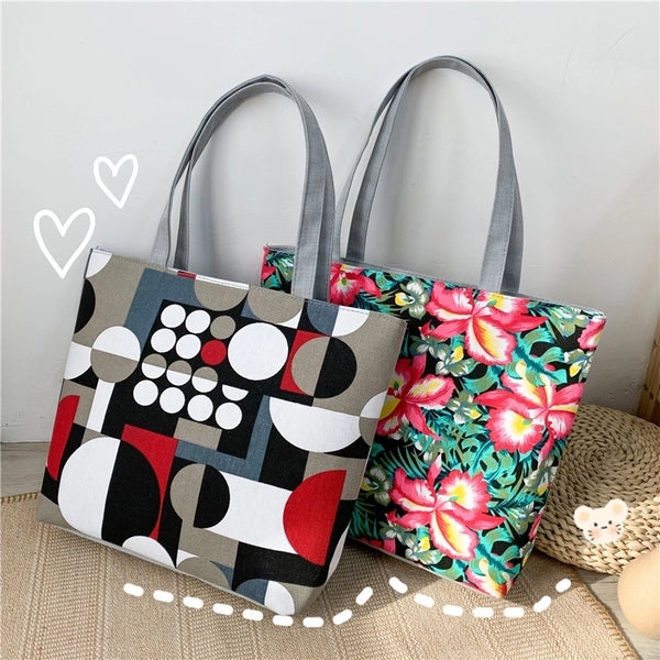 Women's Classic Style Flower Canvas Shopping Bags