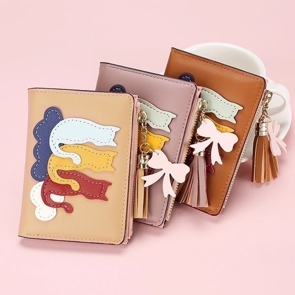 Women's Clouds Cat Pu Leather Zipper Wallets