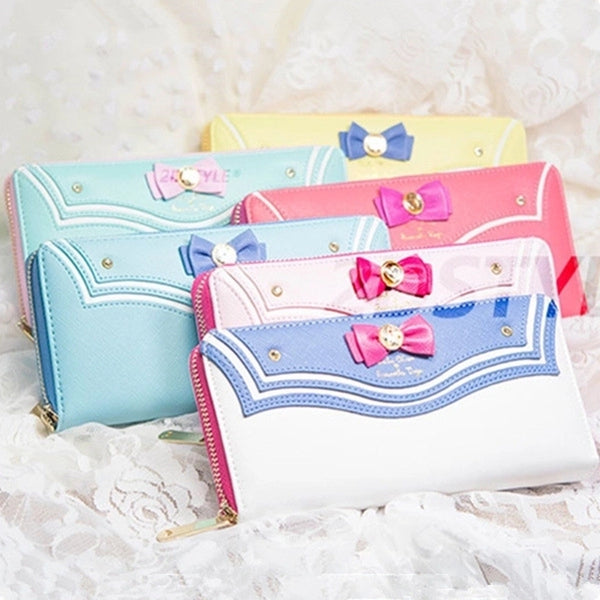 Women's Color Block Bow Knot Pu Leather Zipper Wallets